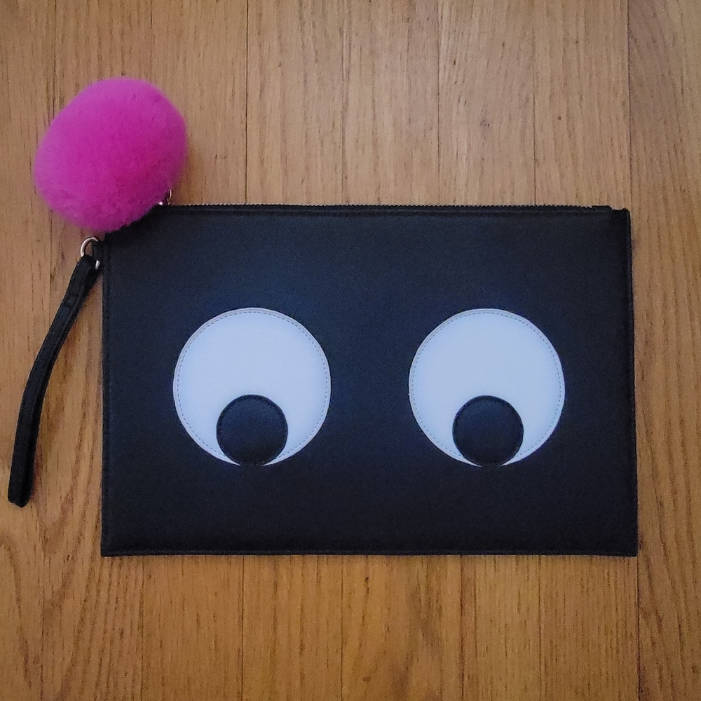 Novelty eyeball black zipper clutch